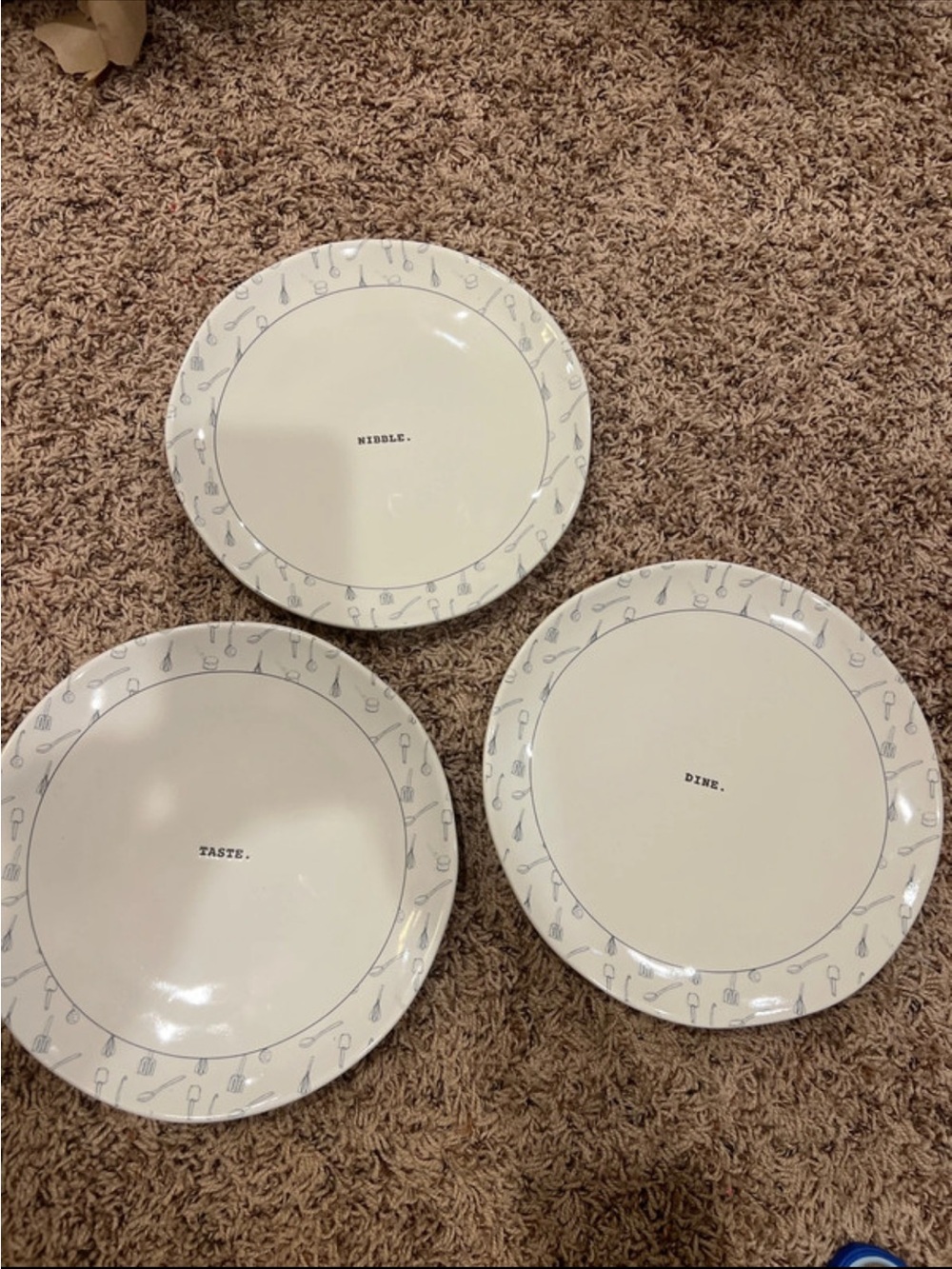 Rae Dunn White Dinner Plates with Gray Utensil Border